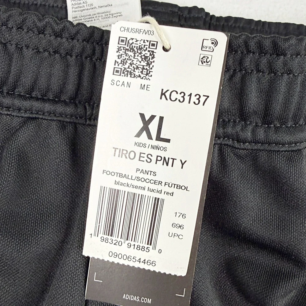 Adidas Tiro Essential Soccer Pants Size XL Kids Black/Lucid Red KC3137, NWT